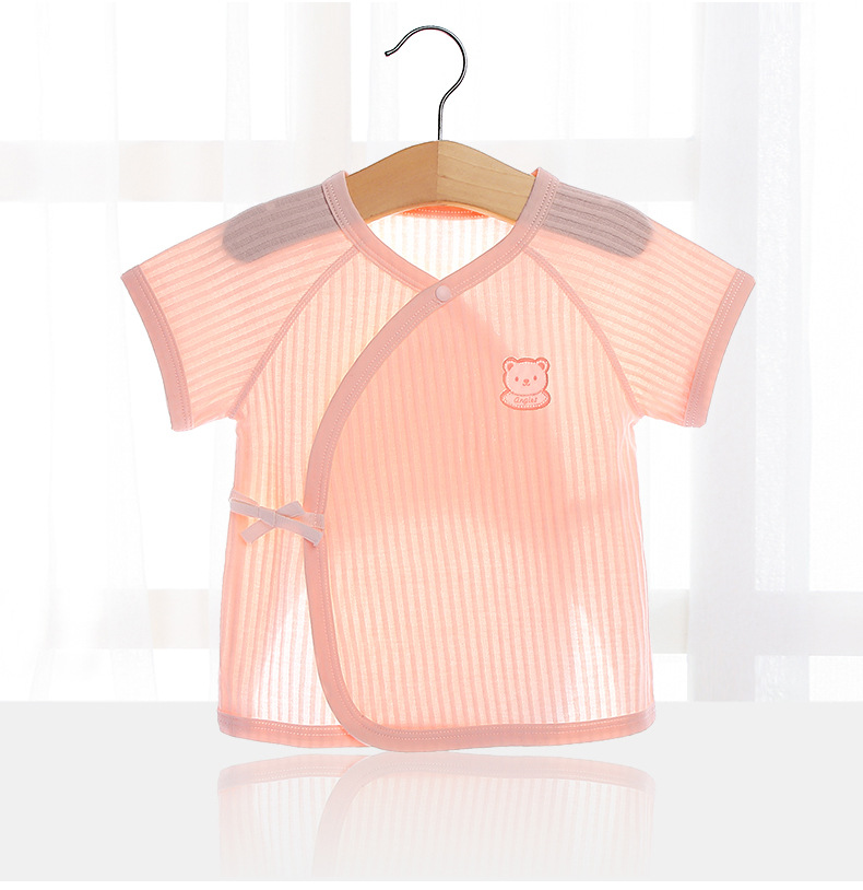 新生的儿半背衣初生婴儿秋衣上衣纯棉夏季薄款宝宝短袖绑带和尚服