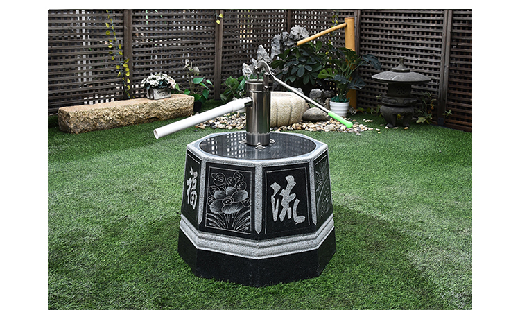 庭院井口石雕压水泵井盖摆件仿古室外花岗岩大理石井栏别墅造景 黑色