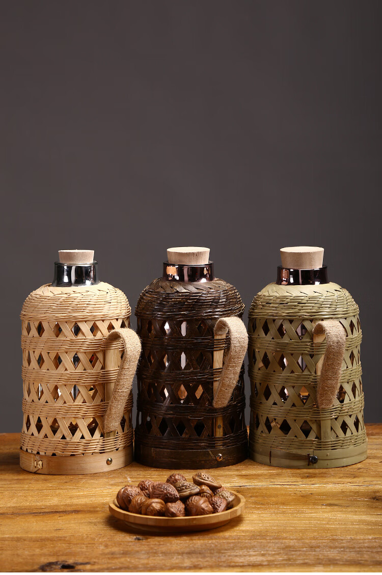 玻璃内胆保温壶 竹编热水壶家用复古暖水壶玻璃内胆老式开水瓶茶室