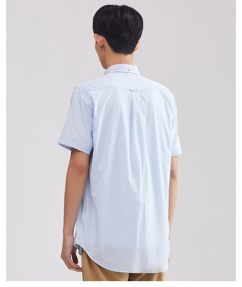 gant甘特夏季男士经典通勤休闲时尚条纹细平布短袖衬衫