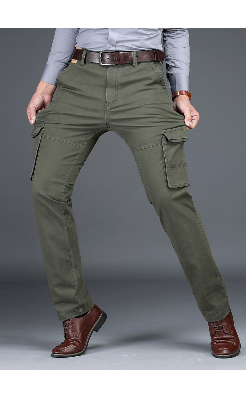 jeep吉普多口袋工装裤男秋冬款直筒宽松弹力男裤户外百搭休闲裤男