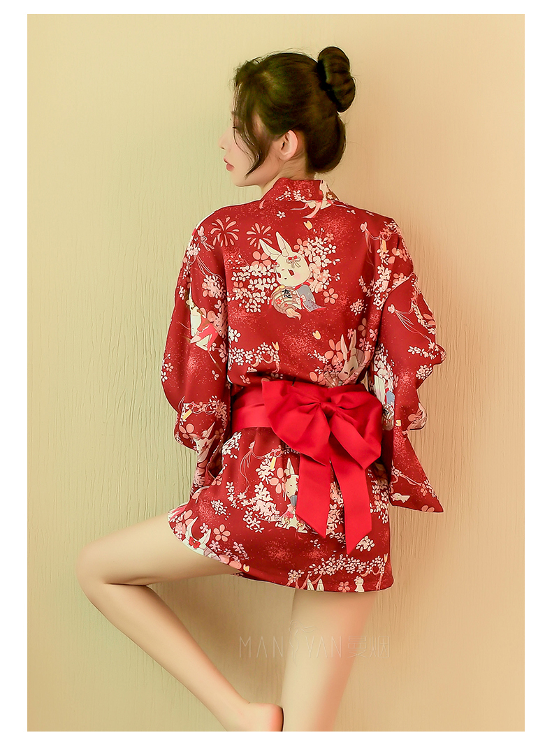 曼烟情趣内衣女诱惑日系恋恋兔纯欲和服免脱性感睡衣女深v开襟sm制服