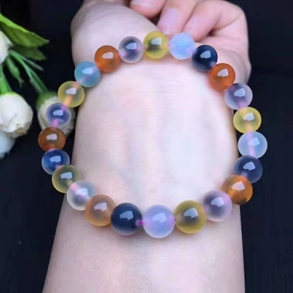 内蒙古彩色糖心玛瑙手链戈壁玉玉石玉器手串货源饰品 喜范 灰糖心卡10