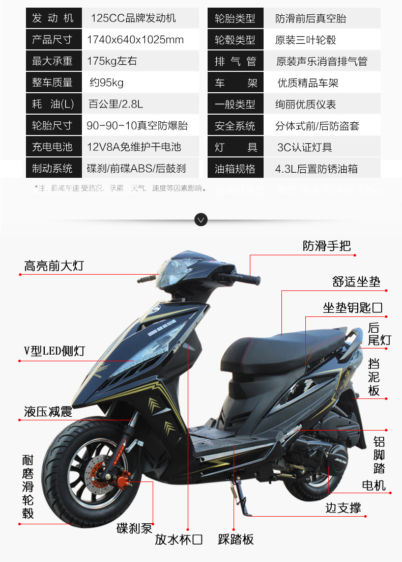 鬼火三代踏板摩托车战速摩托车助力车125cc发动机男女抖音可上牌 鬼八