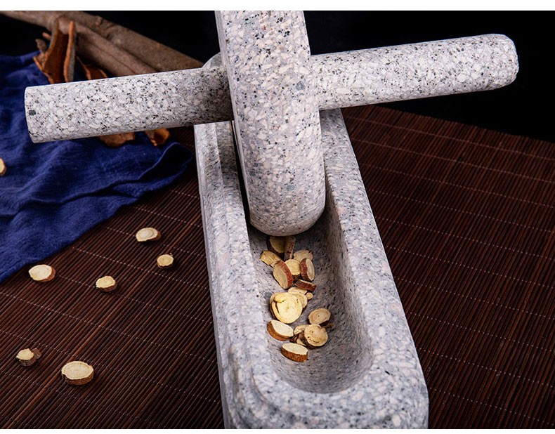 仁德行麦饭石碾子家用老式铁碾子手推槽石臼药碾粉碎研磨船中药捣碾压