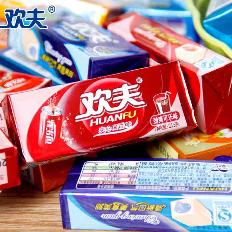 欢夫口香糖欢夫夹心口香糖215g14条20条盒混合水果味泡泡糖怀旧零食
