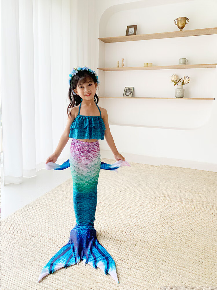 南极人深海美人鱼泳衣儿童小女孩分体服装游泳衣女童人鱼公主比基尼锐