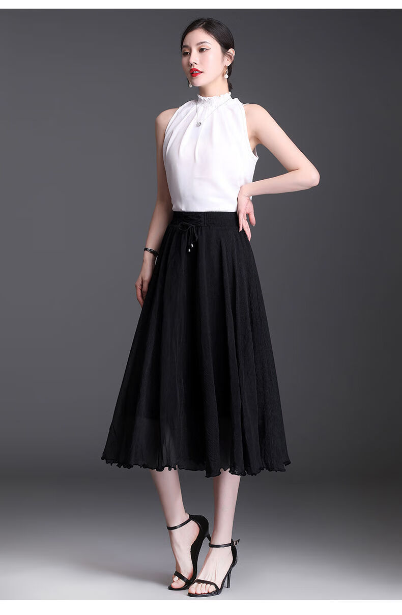 八米大摆雪纺双绉纱半身裙2022年夏季新款字百褶仙女裙薄黑色chang裙