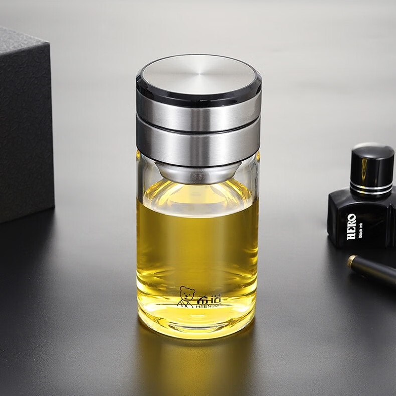 希诺heenoor茶水分离玻璃杯双层加厚泡茶杯男士商务办公水杯带滤网