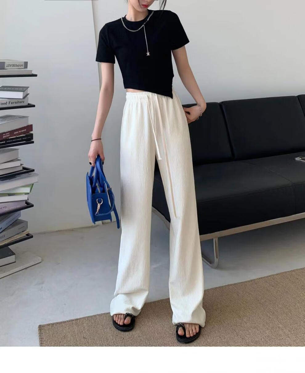 薄款夏季高腰直筒拖地裤垂坠感宽松显瘦休闲裤子白色常规款s建议8095