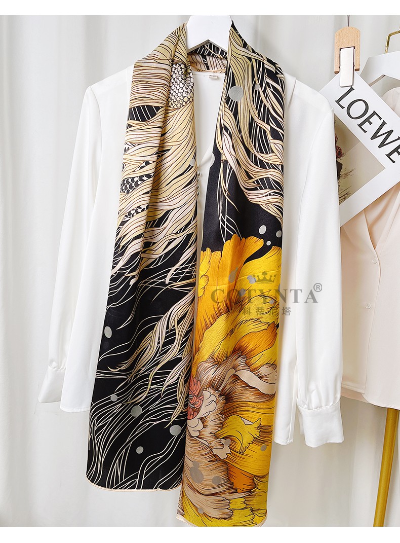 科蒂尼塔品牌高档真丝围巾丝巾妈妈女礼盒装秋冬季时尚洋气新款长巾