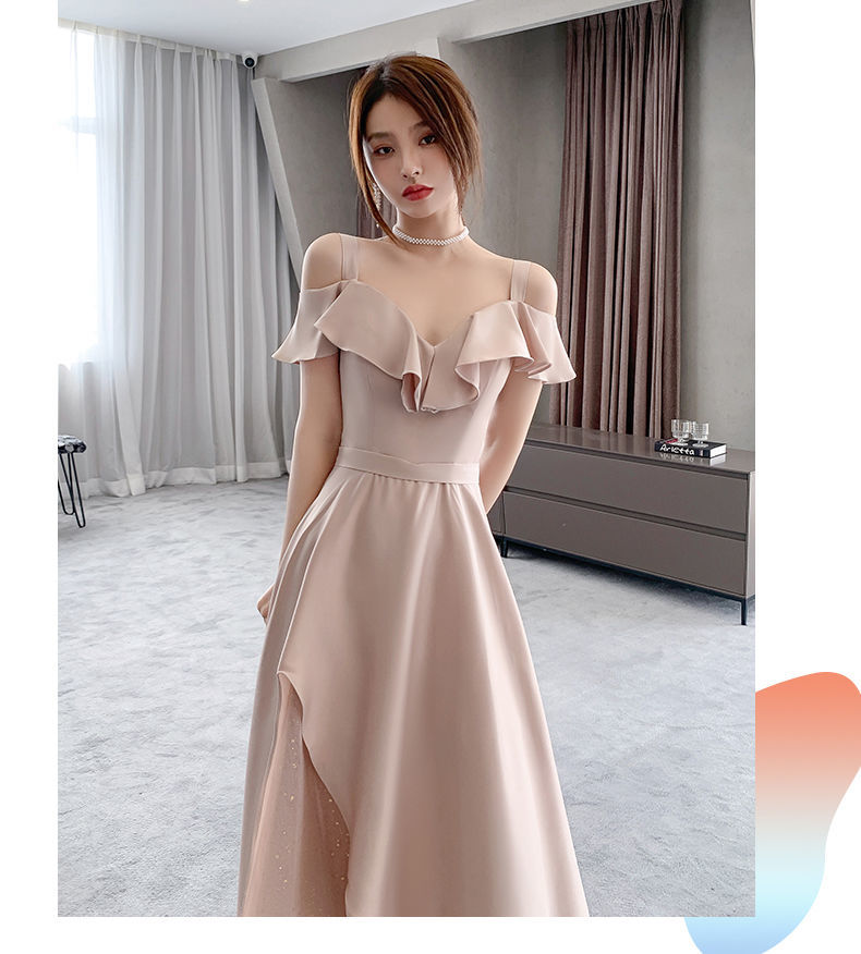 伴娘服装姐妹团礼服套装缎面伴娘服仙气质2021年新款夏季粉色长款姐妹