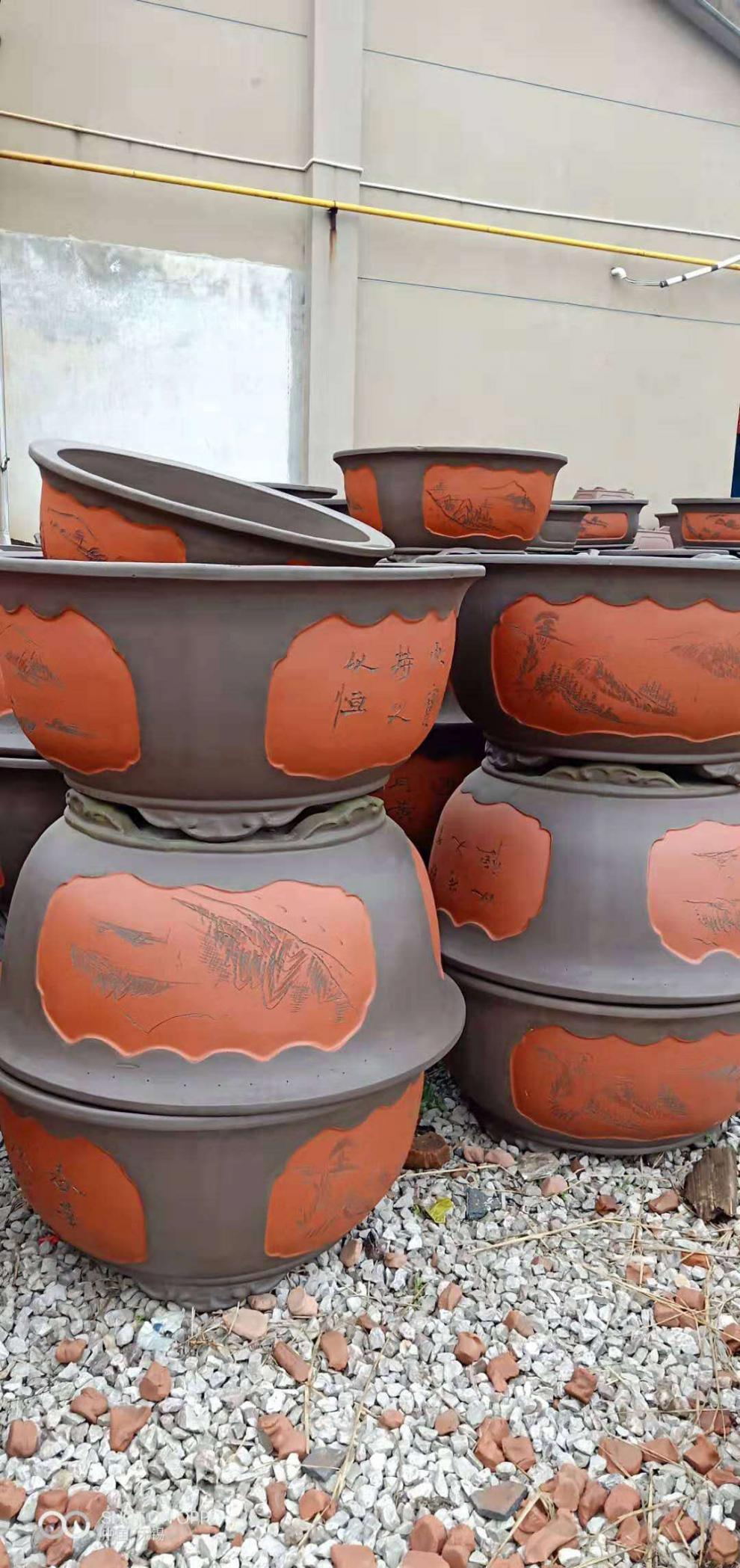 宜兴紫砂花盆一米1m圆盆特大号粗口手工户外盆景盆厂家直销3号红色