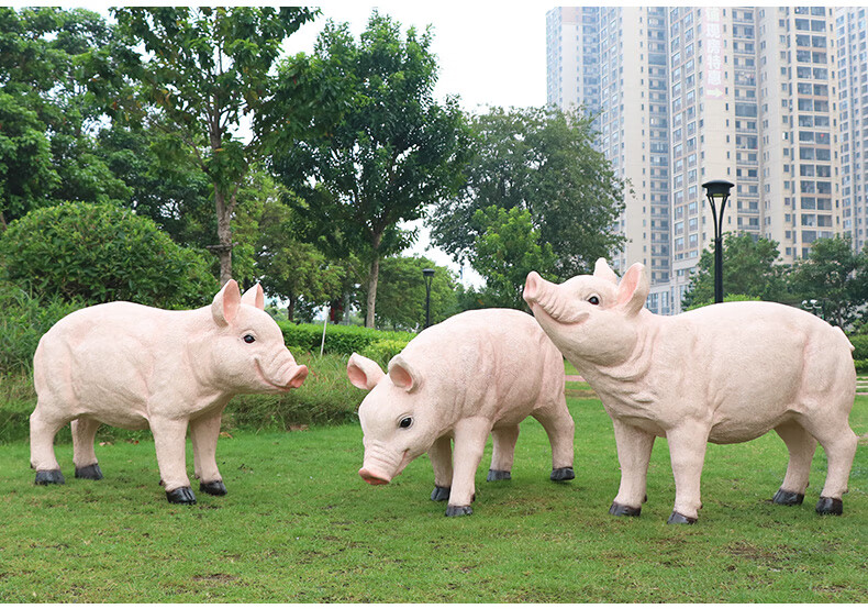 农家乐仿真猪摆件户外农家庭院玻璃钢动物香猪雕塑市大仿真猪模型花园
