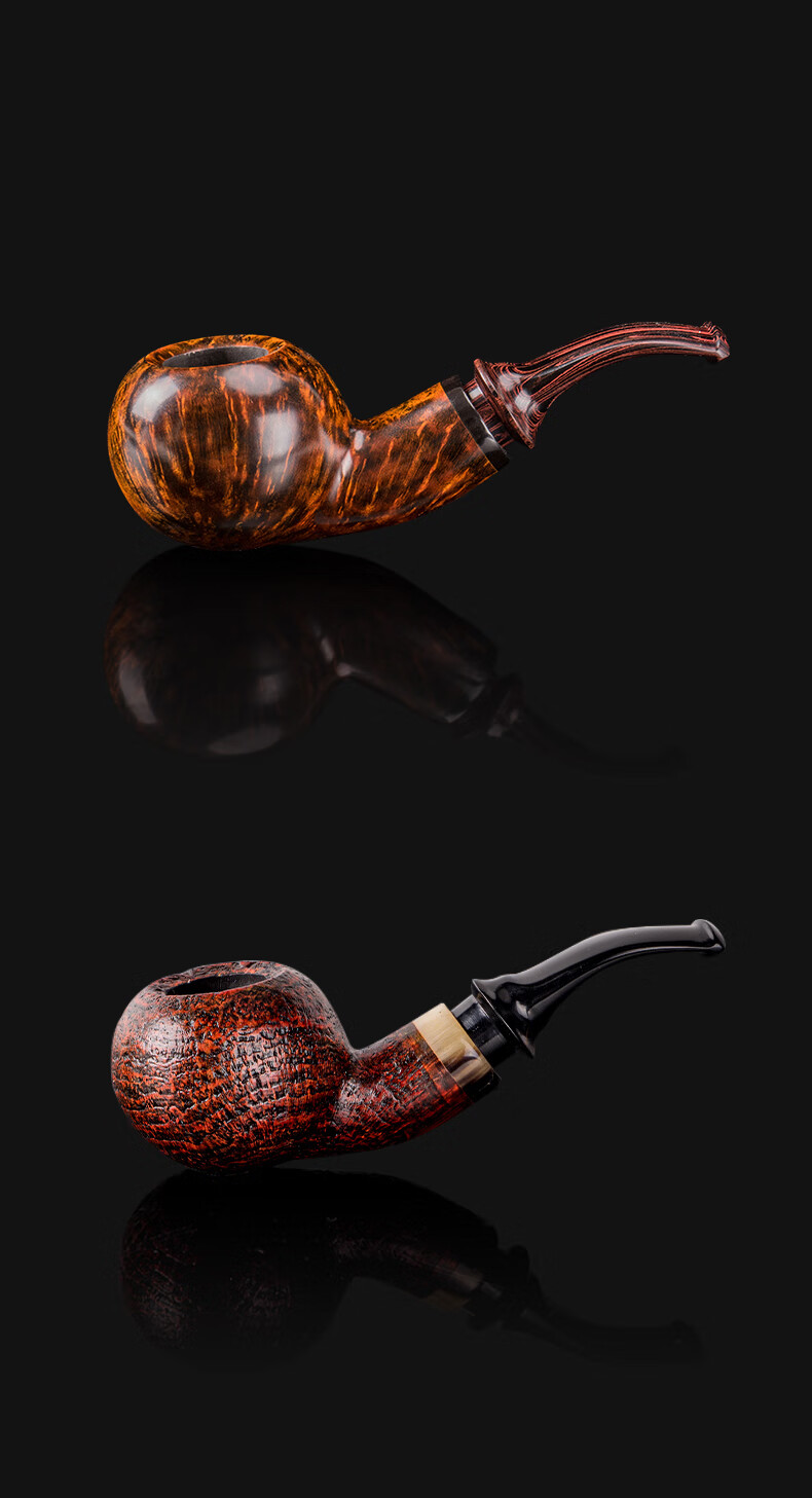 烟斗空腔小苹果便携直式旱烟斗烟 喷砂(黑色硫化橡胶嘴)【图片 价格