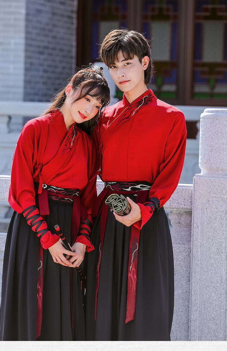 新时尚中国风情侣cp装大码传统交领汉服男女古装二件套武侠书生表演