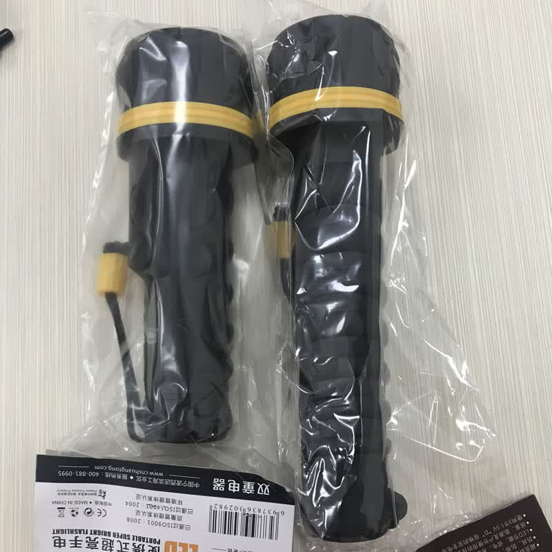 双童强光手电筒 胶皮手电筒防水亮户外巡逻橡胶防摔装1号电池3节定制