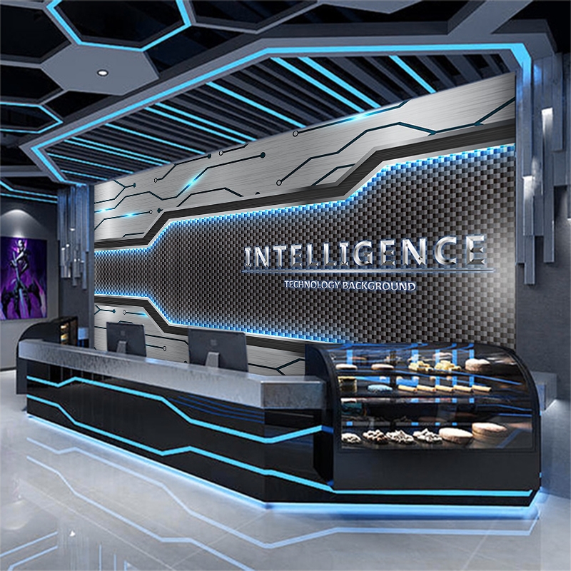 3d科技感墙纸科幻电竞网咖公司前台背景酒吧ktv包厢装修海报墙纸水晶