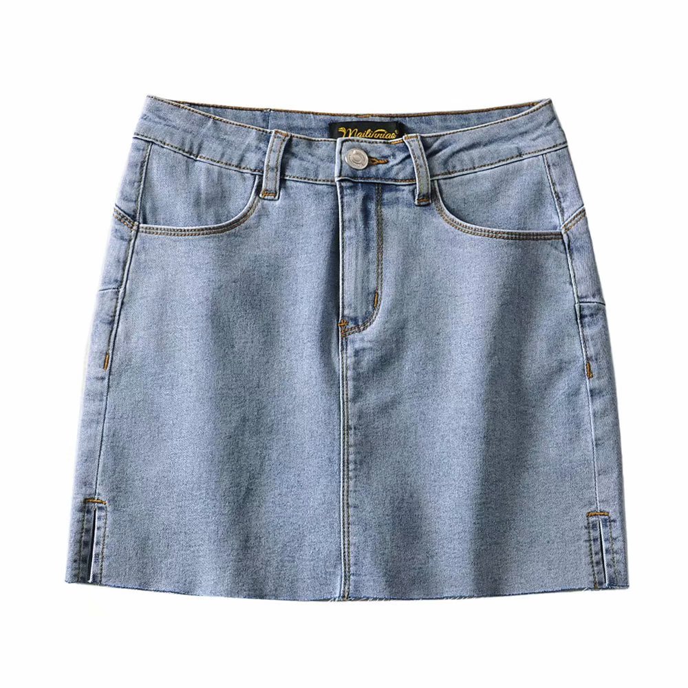 欧美紧身包臀高腰超短裙2021新款牛仔裙女夏季弹力a字半身裙浅蓝xs