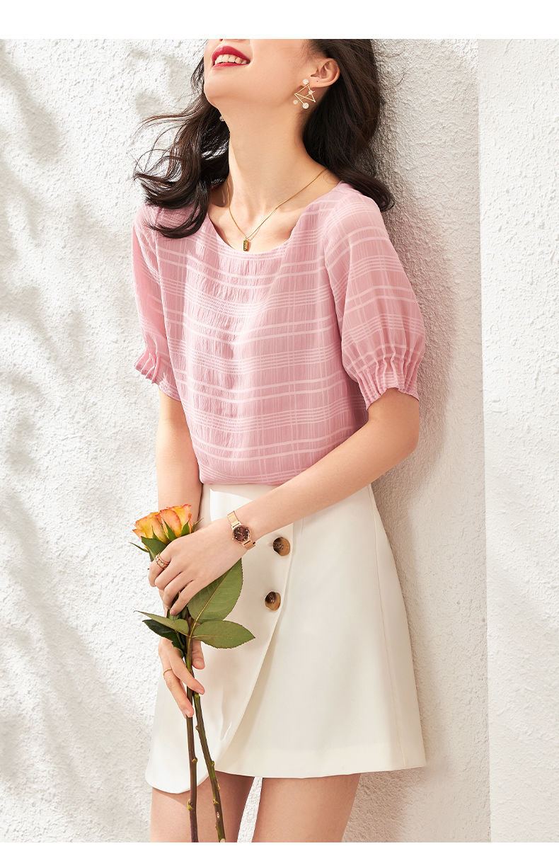 雪纺衫女短袖春夏新款加码时尚洋气小衫女式短袖上衣女白色s建议85100