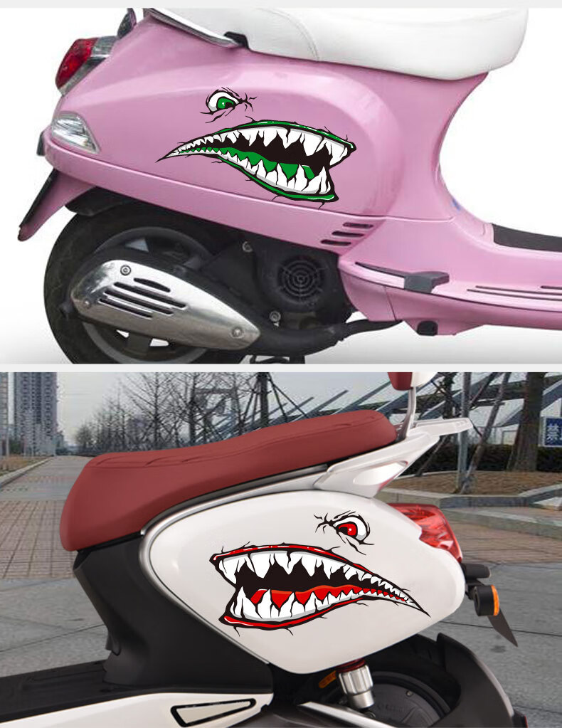 电动摩托车鲨鱼嘴车贴个性创意腰线拉花遮挡划痕贴纸 a款蓝色一对装