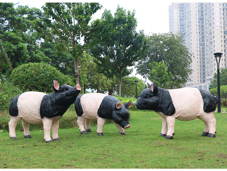 农家乐仿真猪摆件户外农家庭院玻璃钢动物香猪雕塑市大仿真猪模型花园