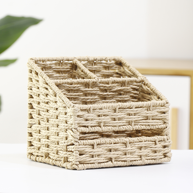 桌面收纳盒草编筐纸藤编篮子遥控器钥匙多功能纸巾盒小编织储物筐 ydf