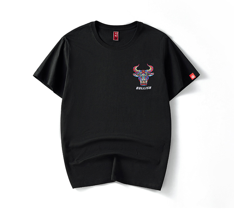 cotedylan牛头刺绣大码短袖t恤男2022夏季新款中国风国潮牌宽松休闲男