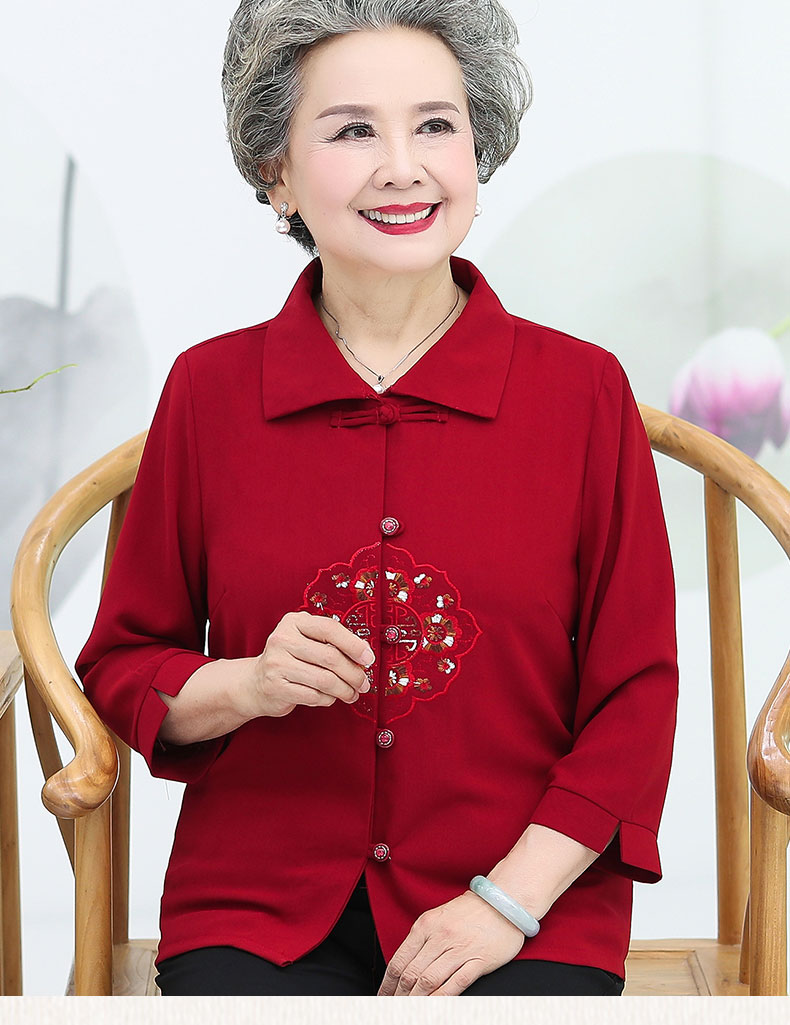 中老年衬衫老年人衣服绣花奶奶装上衣60岁70老人唐装薄外套 粉红单件
