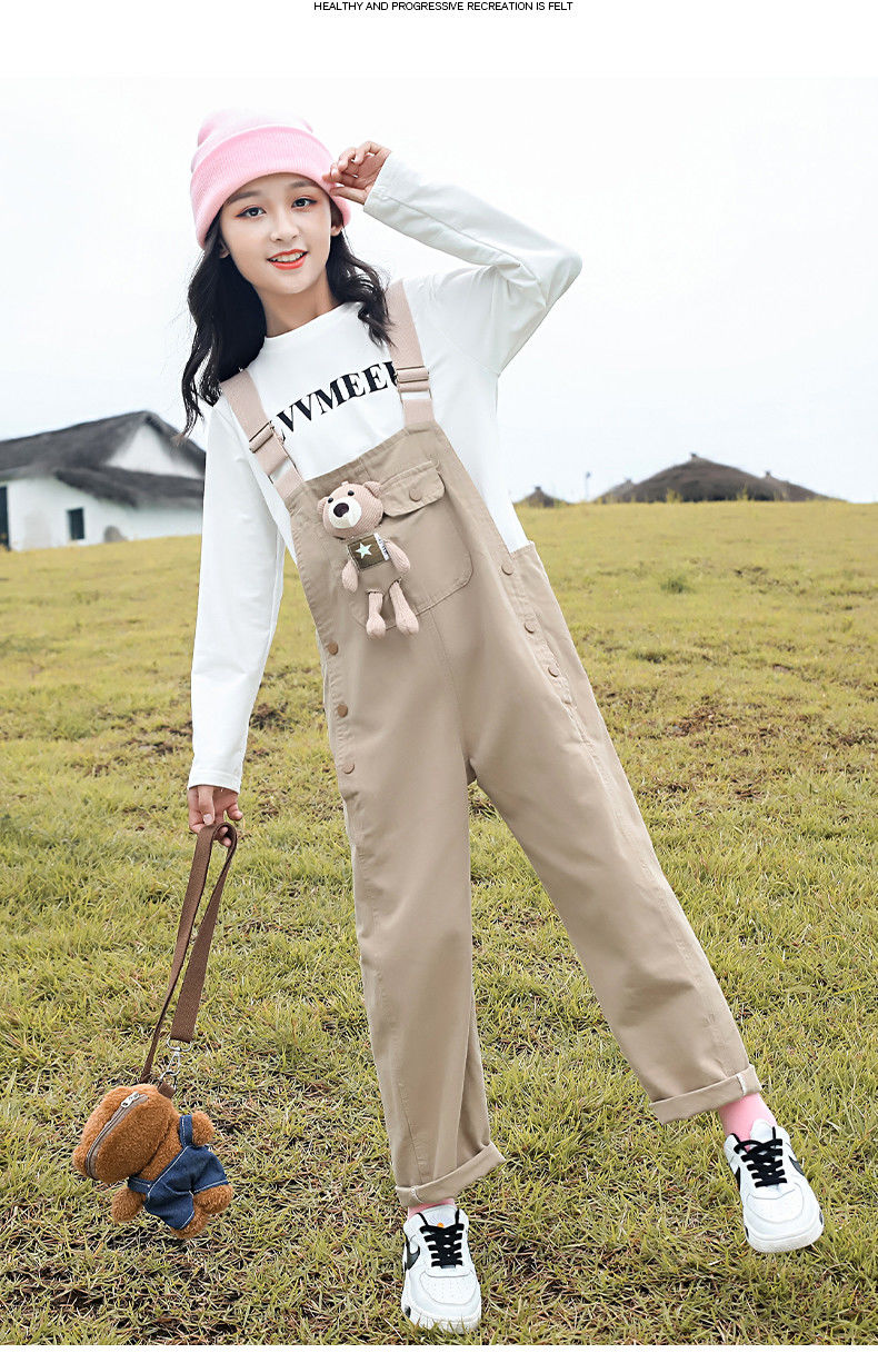 艾诺轮儿童背带裤女童中大童9一12岁小女孩夏装夏天百搭休闲吊带外穿