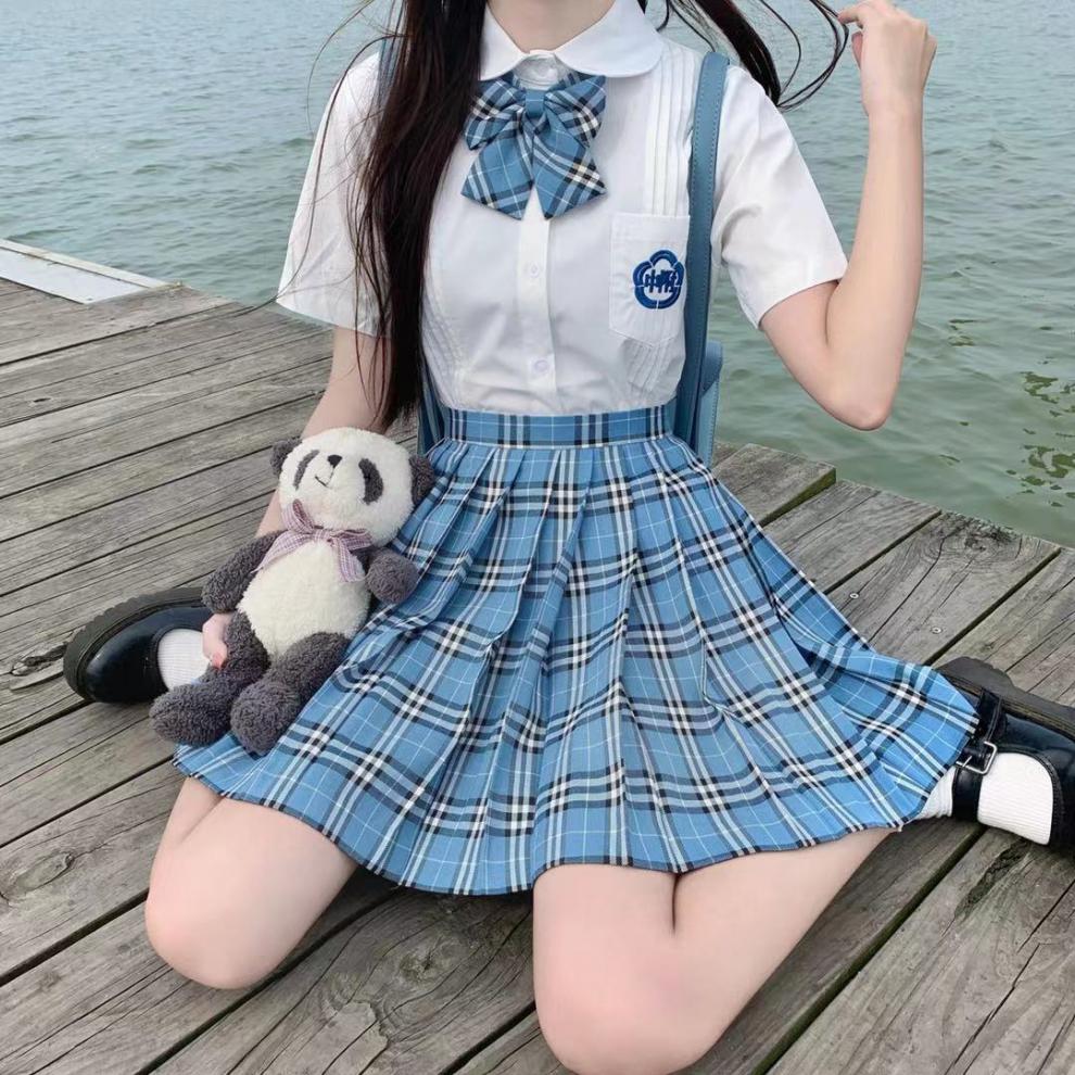 簘蕥jk制服少女夏季jk套装格裙裙子全套小学生水手服koi布丁熊衬衣