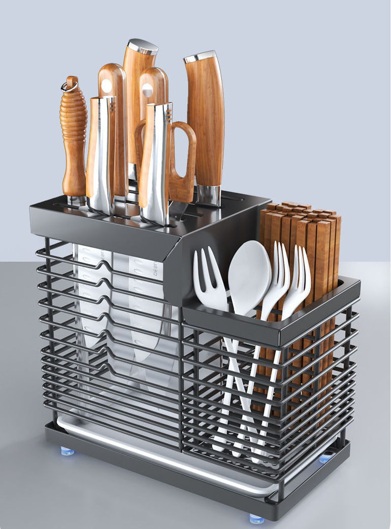 正瑞华304不锈钢刀架刀座多功能置物架厨房用品免打孔壁挂挂墙刀架子