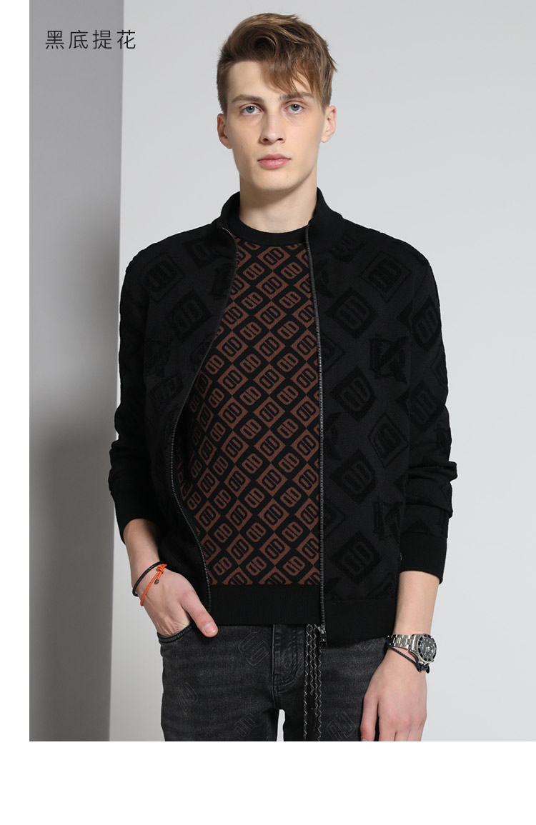 【商场同款】迪柯尼高端冬新款男装简约优雅双d针织外套 黑底提花 190