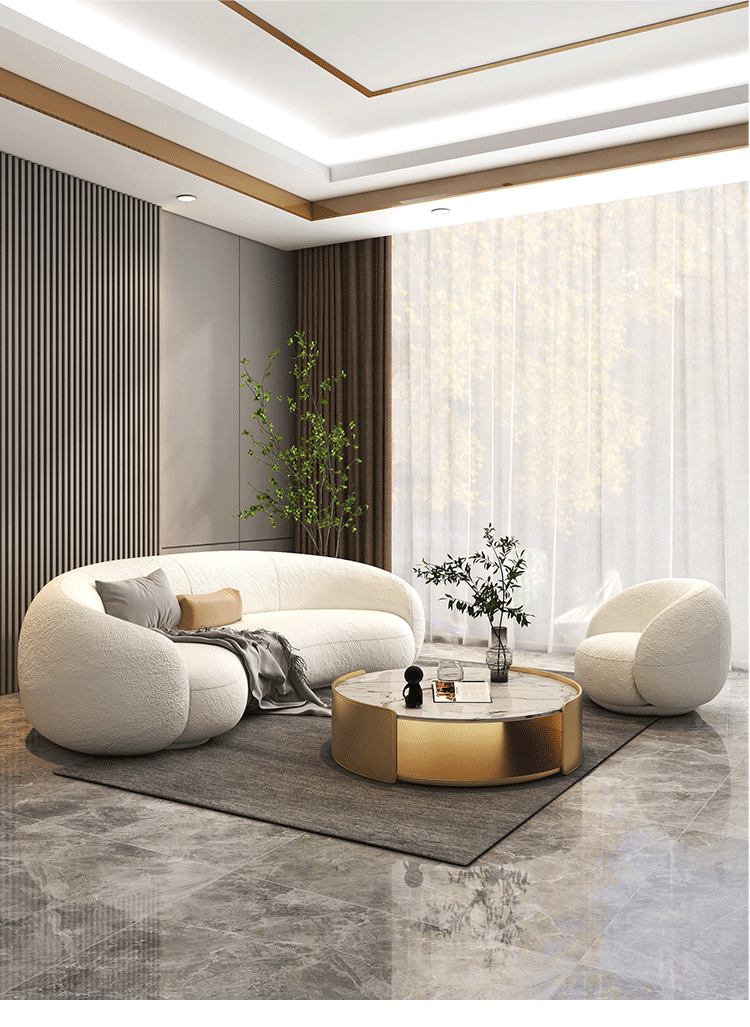 弧形沙发客厅家用现代简约设计轻奢风办公接待休息区沙发茶几组合三人