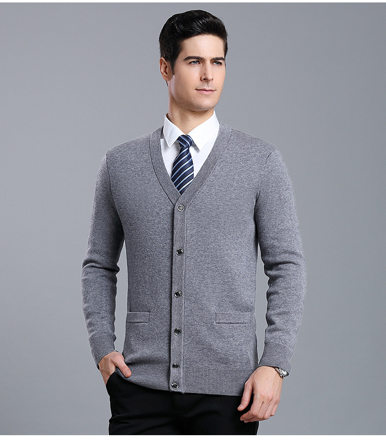 开胸羊毛衫羊毛衫开衫外套v领毛衣男士秋冬中年全色宽松老年针织衫