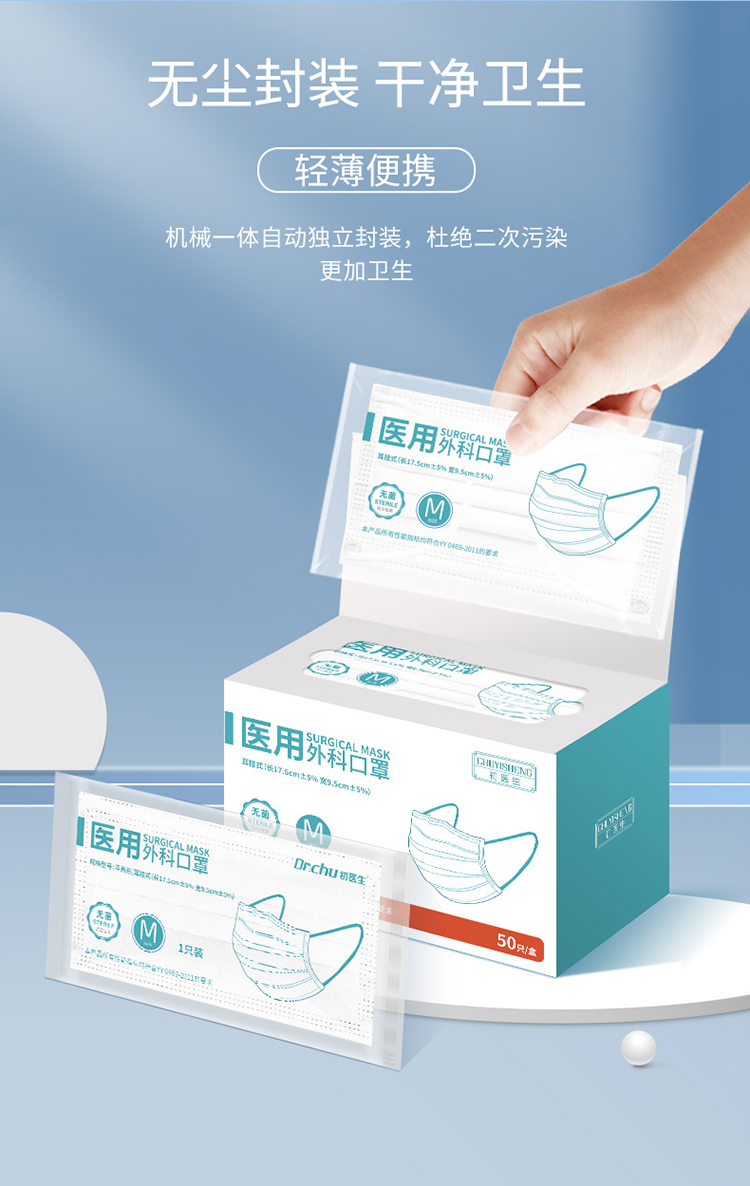 白色医用外科口罩一次性三层医护医生防病毒正规独立包装单片纸塑袋装