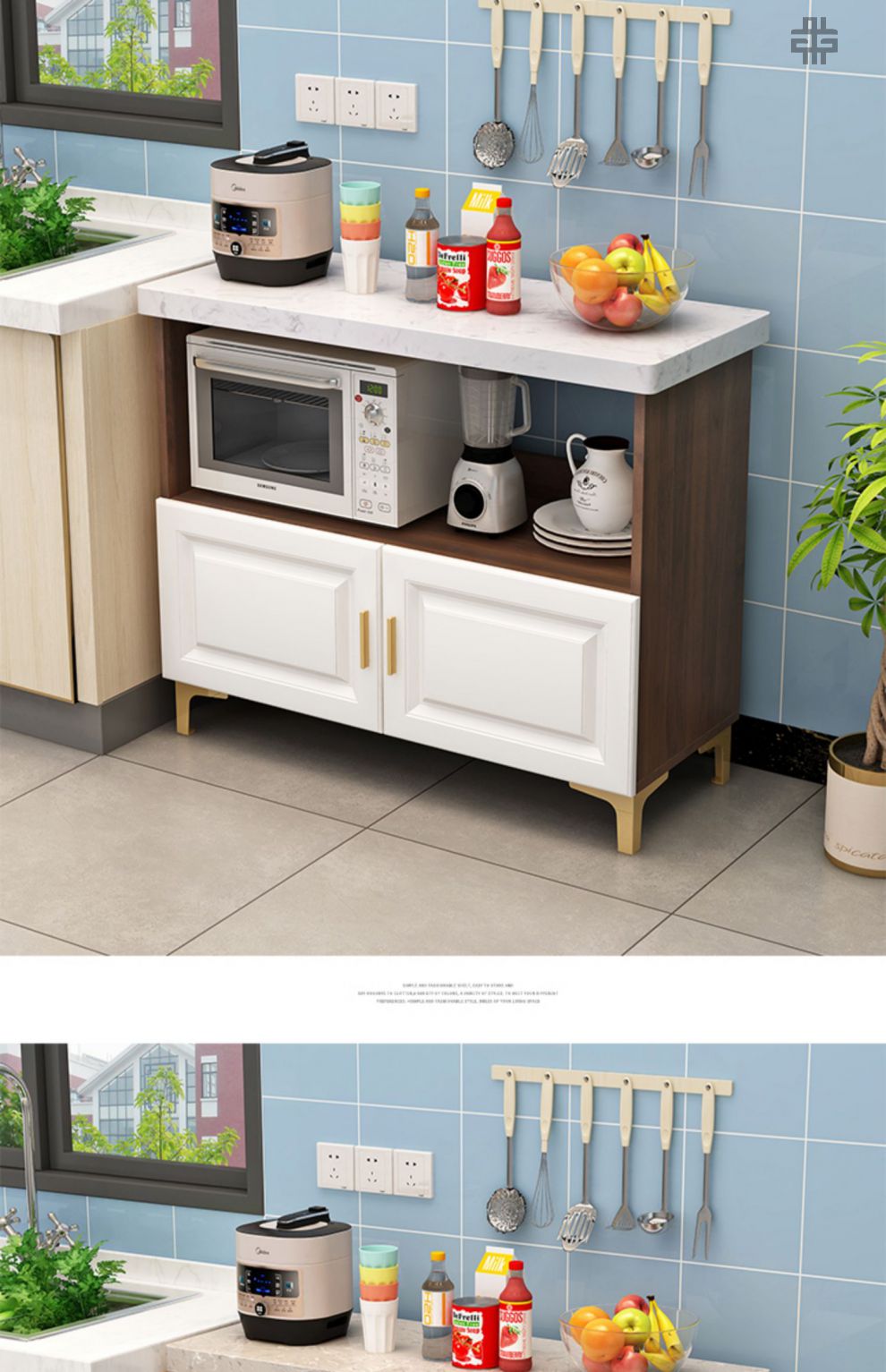 班奇盾灶台柜大理石餐边岩板橱碗家用料理台厨房储物收纳茶水白柜