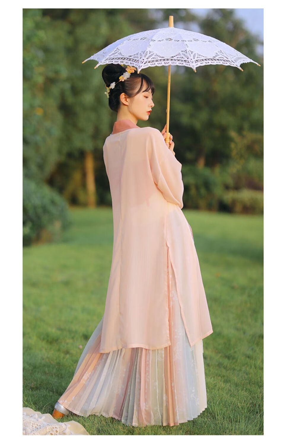 褙子宋抹一片式对襟齐腰百迭裙日常汉服女成人绿色三件套45米裙摆s