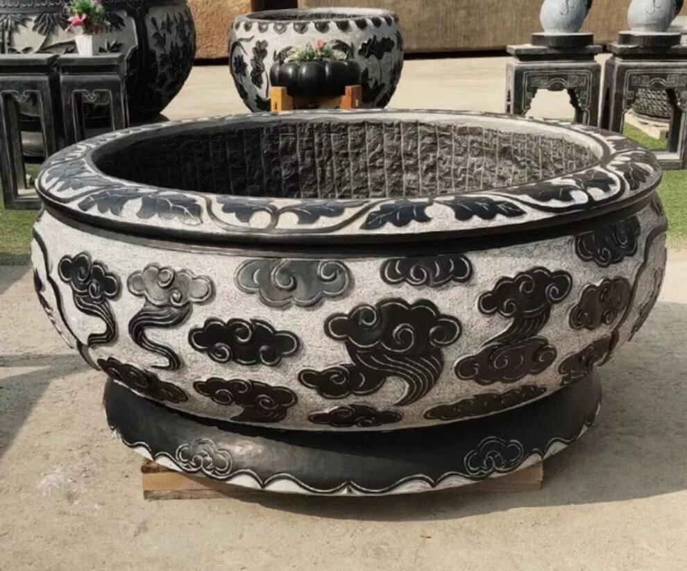 蒂喜梦石雕鱼缸石头花盆水槽仿古青石水缸户外养鱼池流水盆庭院石缸