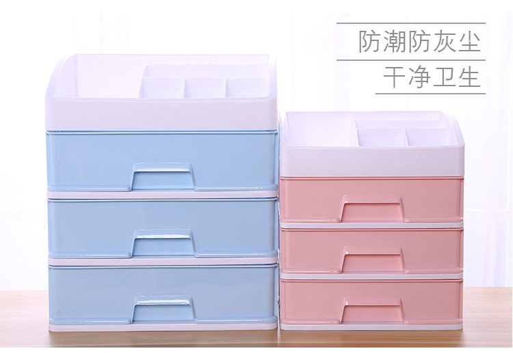 88394-冇力化妆品收纳盒多层可拆卸透明桌面抽屉柜塑料收纳盒整理柜多功能储物盒收纳箱 透明3层抽屉(顶带格子)-详情图