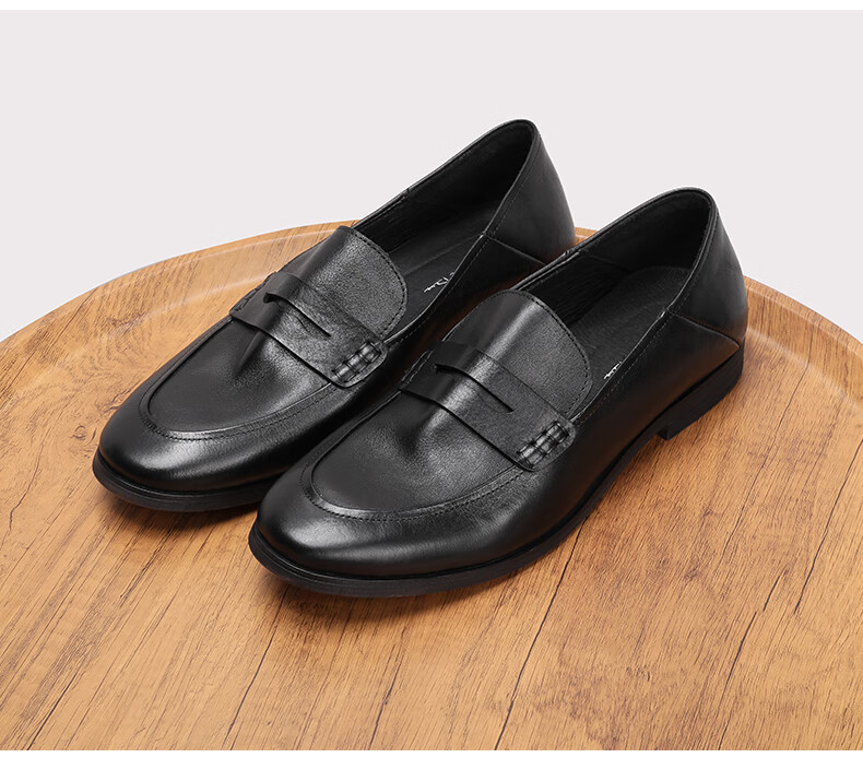 cl牛皮豆豆鞋男潮流透气套脚乐福鞋一脚蹬商务休闲皮鞋棕色黑色标准