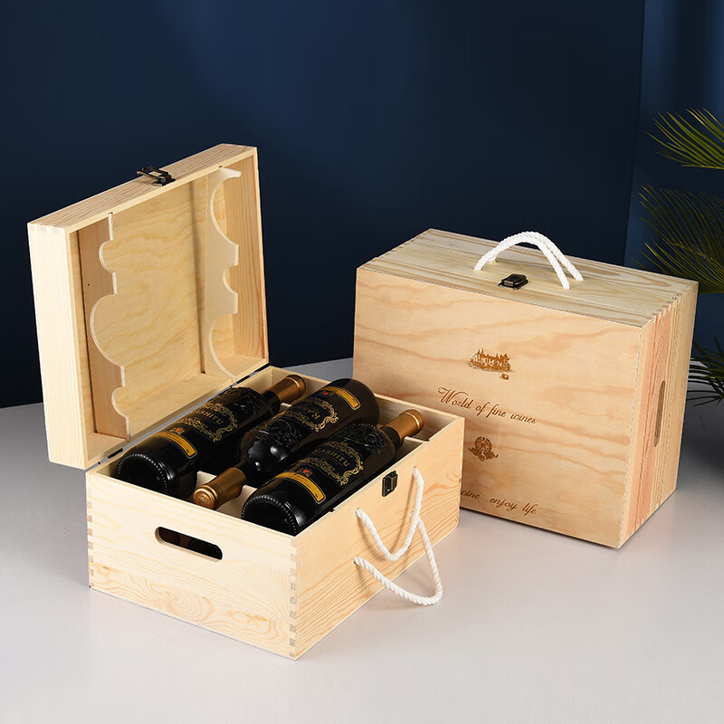 包装木箱 红酒木盒单只实木酒盒子双支红酒包装礼盒六支葡萄酒木箱