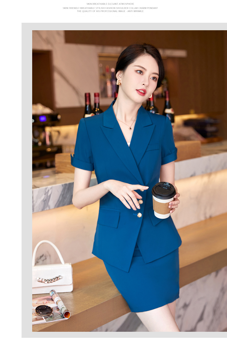 桑蒲高档白领职业装女装套裙 高档女装工作全套夏天深蓝色西装外套女