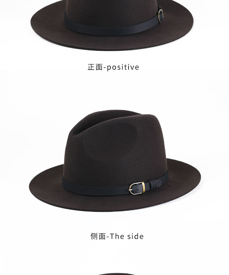 大檐礼帽简约百搭男士英伦爵士帽秋冬休闲大码绅士毡帽藏蓝色m5657cm