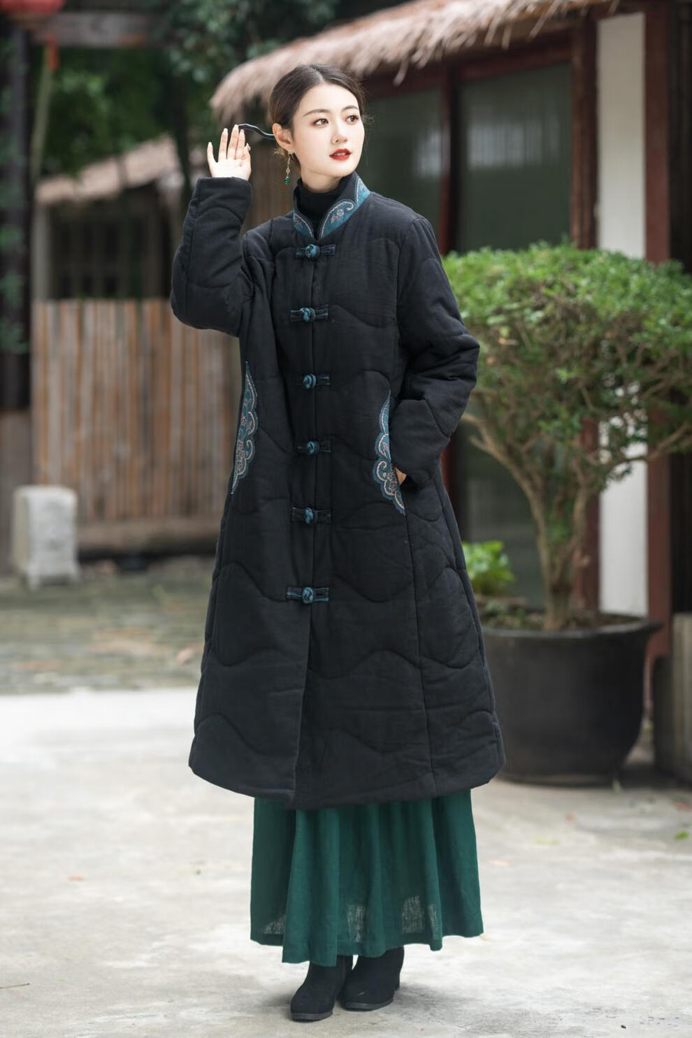 秋冬天外穿的复古棉衣女长款中式盘扣唐装民族风外套大衣袄子棉袄装