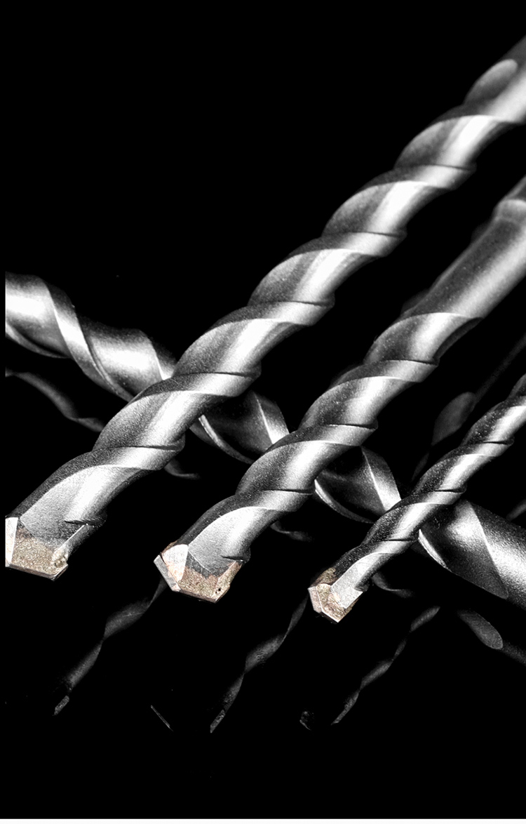 冲击电锤钻头加长穿墙两坑两槽圆柄四坑方柄混凝土水泥墙壁打孔钻桔色