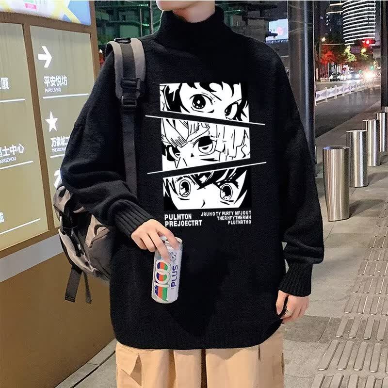 碧璟尔世纪联华超市工作服高领毛衣男秋冬美式复古针织衫外套宽松慵懒
