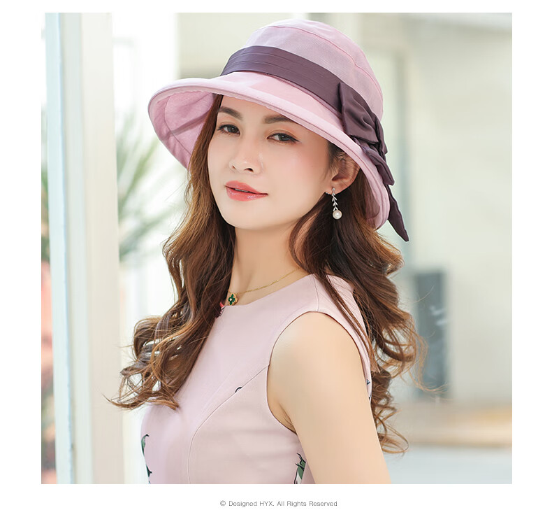 恒源祥桑蚕丝帽子女夏天轻薄真丝女士时尚防晒遮阳帽沙滩百搭凉帽中蓝