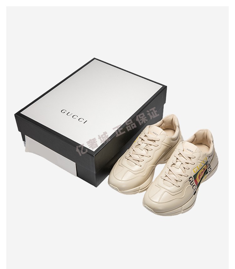 鉴定后发z古驰guccirhyton系列gucci标识皮革休闲运动鞋500878dr白色