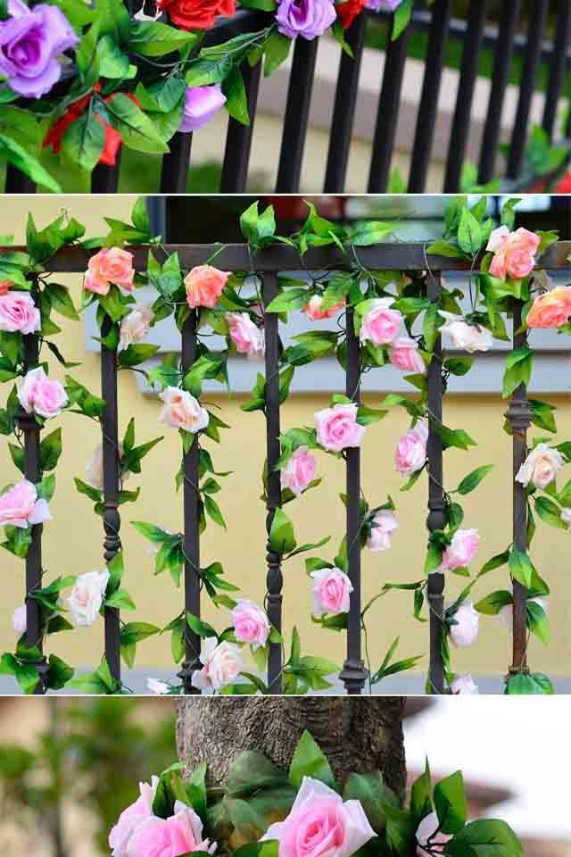 发】仿真花樱花藤条假花空调管道遮挡橱窗吊顶塑料花玫瑰藤家居装饰品